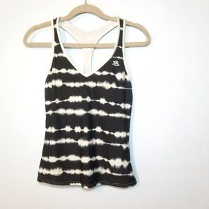 Zero Exposure Racerback Licorice/White Tie Dye Built in Bra Pads Swimwear Top 8